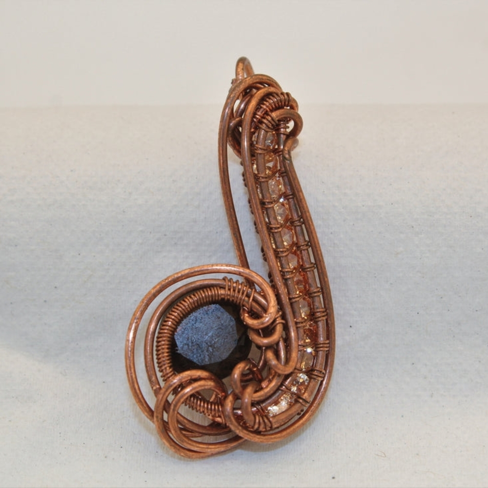 Artisan Copper Wire Wrapped Necklace with Black Stone